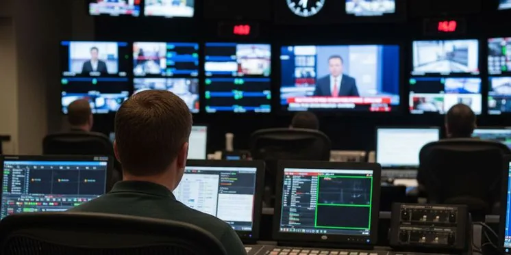 Operators in a master control room running continuous playout